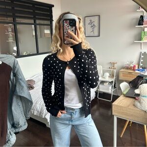 Chic Black and White Polka Dot Cardigan
